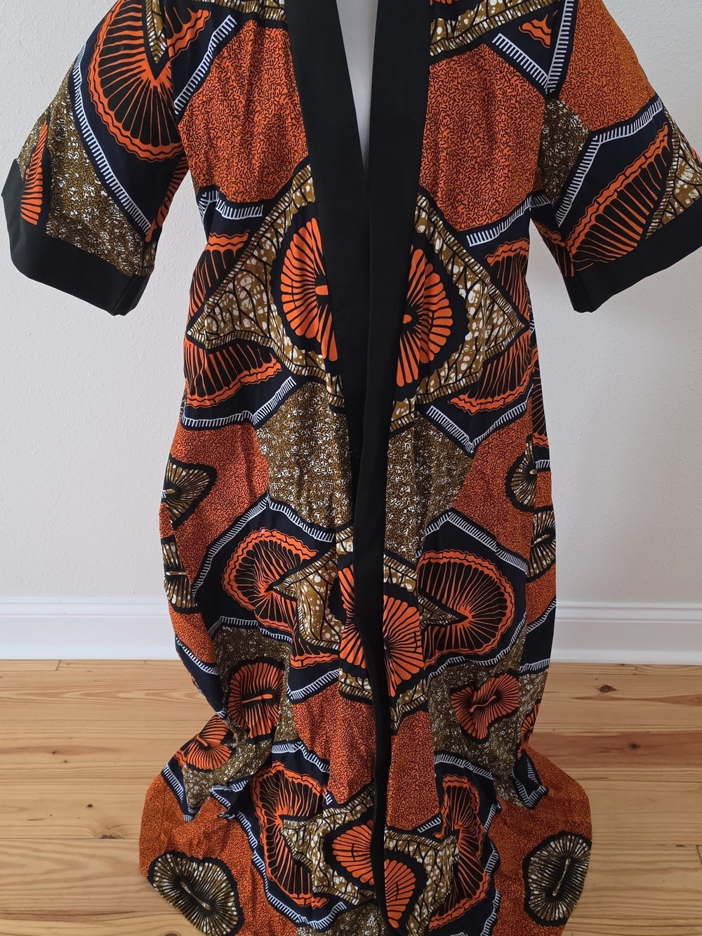 African Wax Print Orange & Black Open-Front Cape